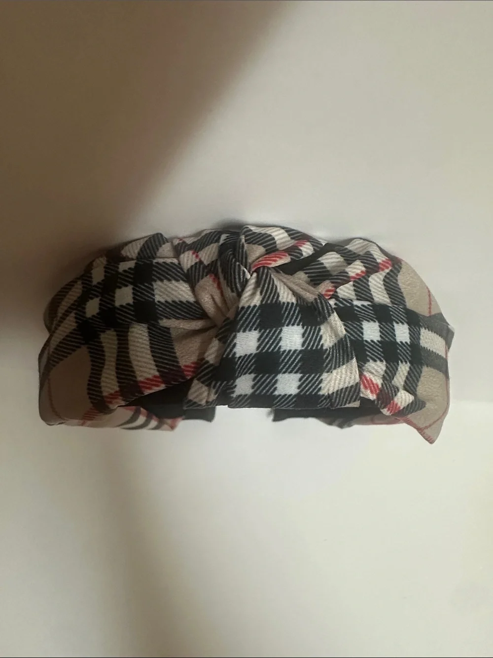 Plaid Knot Headband - Black, Cream & Red
